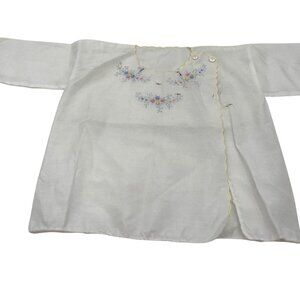 Vintage Baby Layette Shirt Embroidered Floral Details & Yellow Trim
